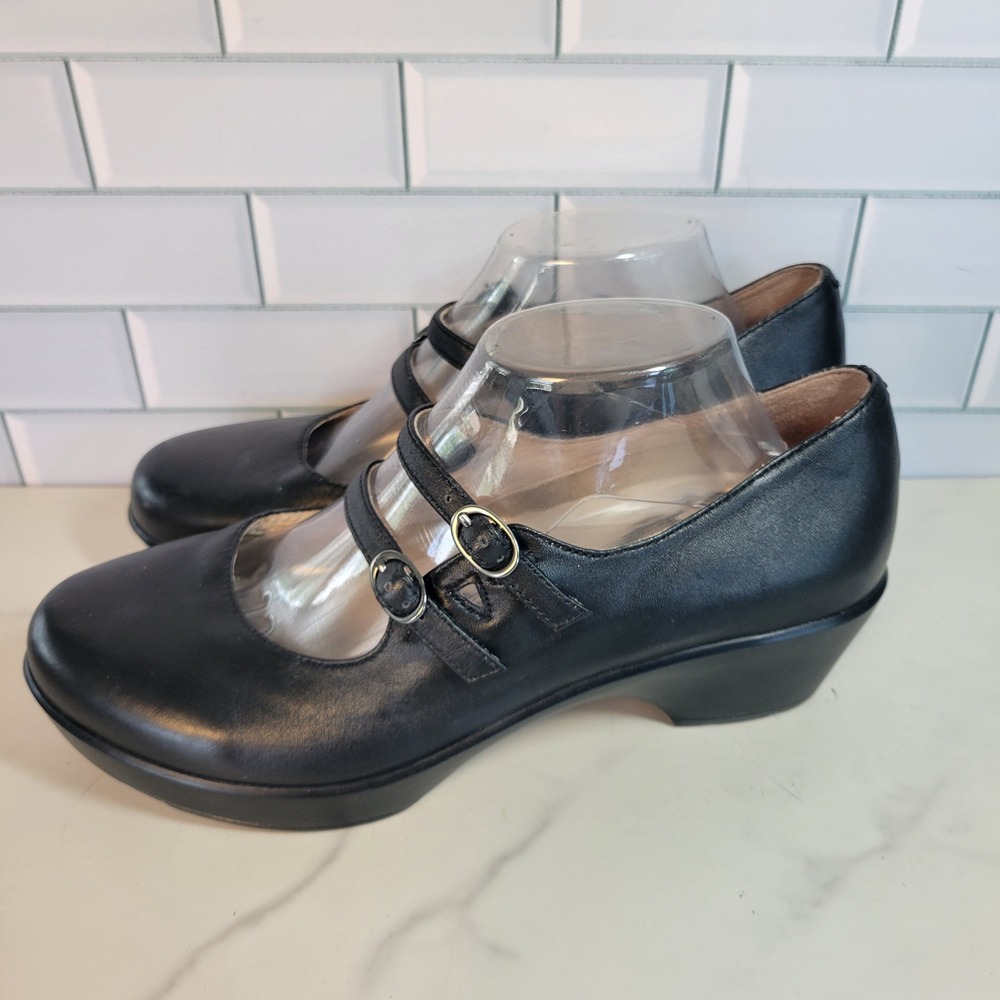 Dansko Womens Josie Mary Jane Shoe Size 41 10.5 Black Leather Low Heel Platform